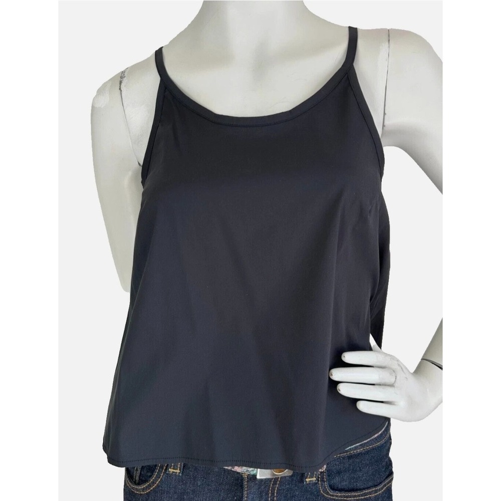 Carla G Top Crop A-Line Size Small Black  Sleeveless Tie Back Cotton Italy NWT